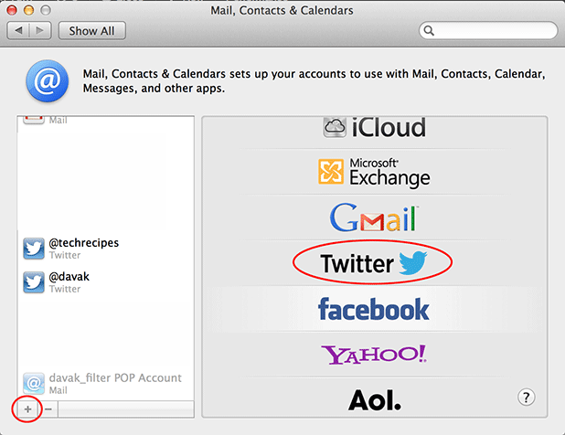 adding multiple twitter accounts through system preferences