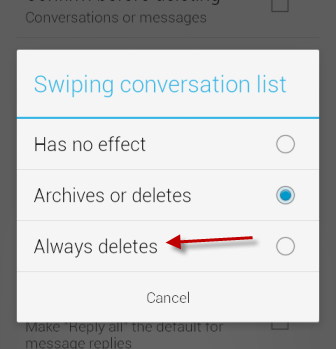 Swiping conversation list option