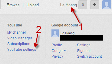 access youtube setting page