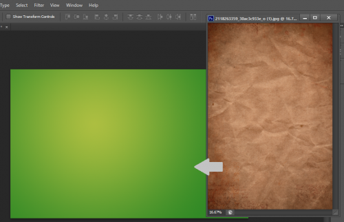 open up the grungy paper texture and place it on top of the gradient