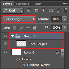 Place Text layer into a group and change the group overlay to Color Dodge