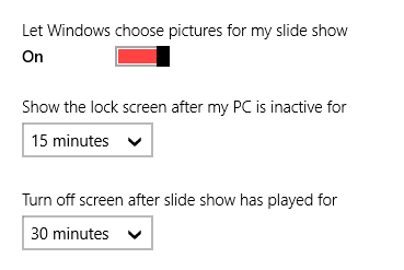 when to show slide show or turn off screen