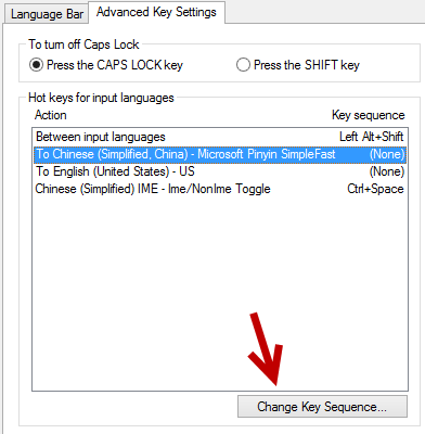 set up hot key for language input windows 8