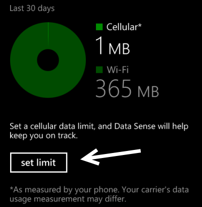 windows phone 8 set data plan limit