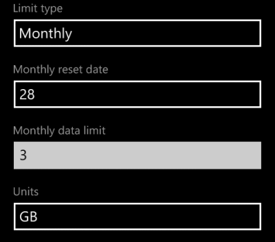 set data usage limit windows phone 8