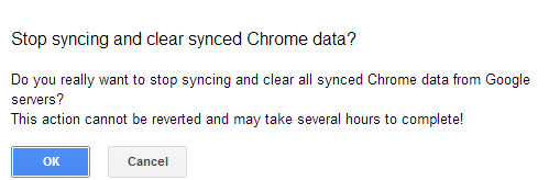 confirm delete google chrome sync data