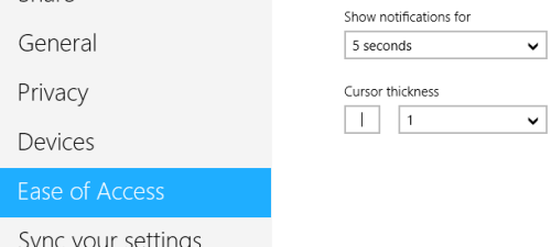 windows 8 ease of access show notification for