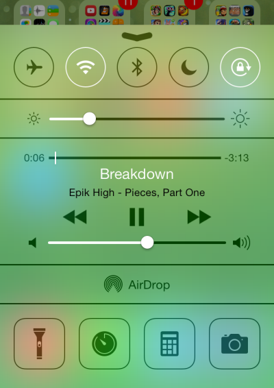 iOS 7 Control Center with translucent background