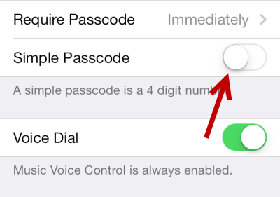 iOS enable longer passcode