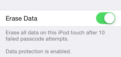 iOS erase data after failed passcode attempts