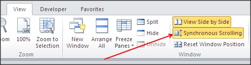 Excel Synchronous Scrolling