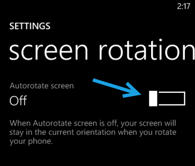 windows phone 8 turn off auto rotate screen