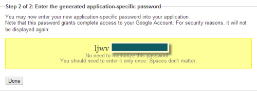 application specific password for Google account