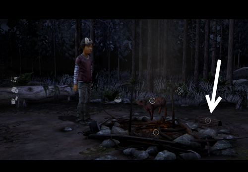 help Clementine pick up the log and burn it