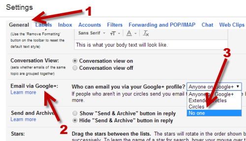 stop Google+ users from emailing in Gmail