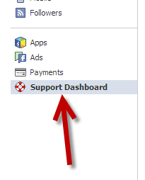 Facebook support dashboard