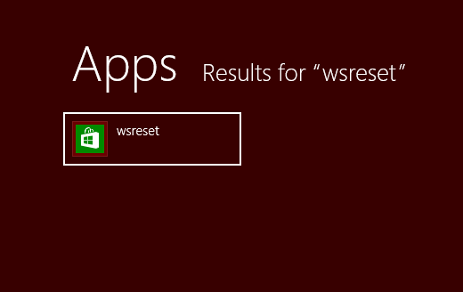 windows 8 store cache reset from search