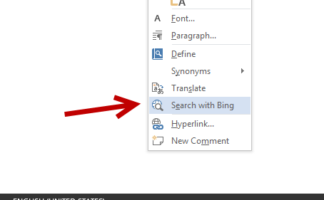 search with Bing from inside a Word document