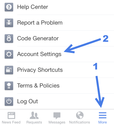 iOS Facebook Account Settings