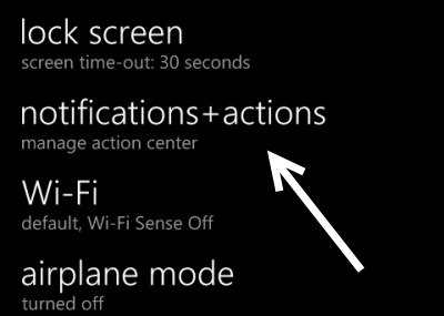 change windows phone 8.1 notifications actions