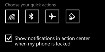 change windows phone 8.1 quick actions