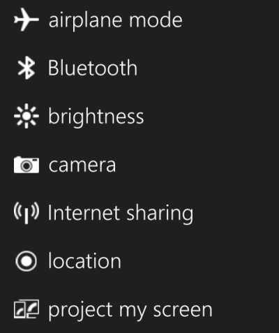 windows phone 8.1 available quick actions
