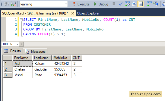 Finding Duplicates Records Using Group by in SQL Server (1)