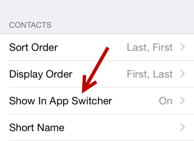 iOS Hide recent contacts from app switcher