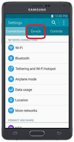 Device tab on Settings on Note 4