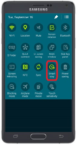 Smart Stay enable on Quick Panel on Note 4