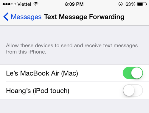 iOS text message forwarding