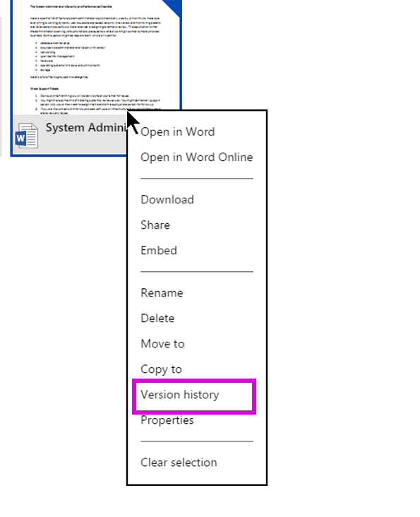 recover old version onedrive microsoft word