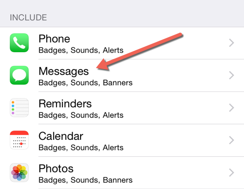 iOS Messages notification settings