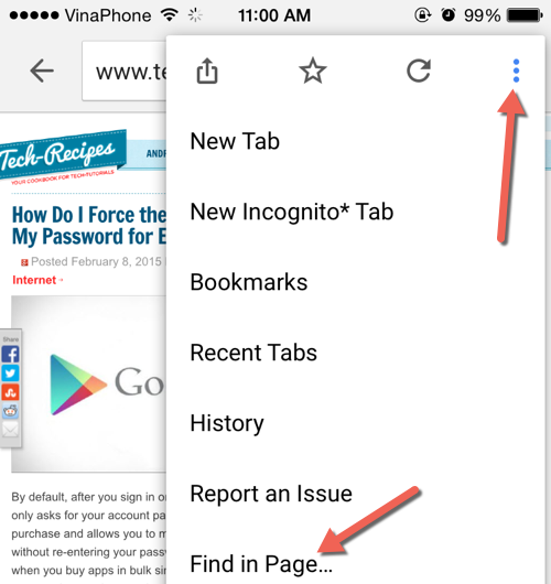 search for text chrome iphone