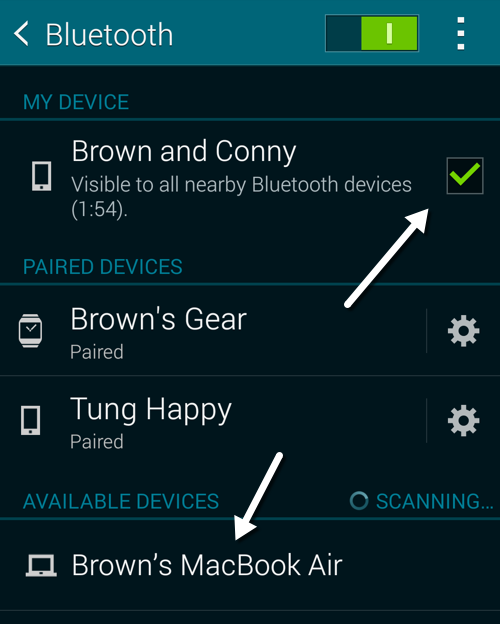 Samsung scans for bluetooth devices
