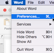 image depicting the preferences for Word on mac