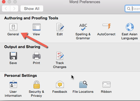 image depicting the general settings on mac