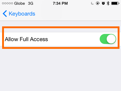 allow full access for keyboard