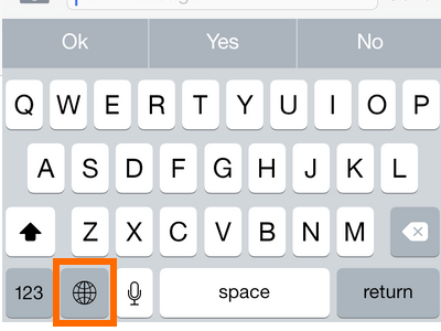globe icon to switch keyboard