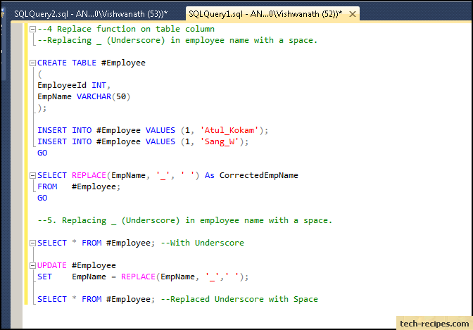sql server replace function example 4-5 query