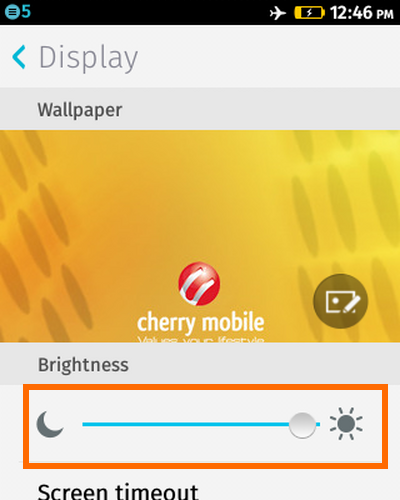 Firefox OS - Settings - Brightness Adjustment Ruler