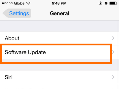 iPhone - Settings - General - Software Update option
