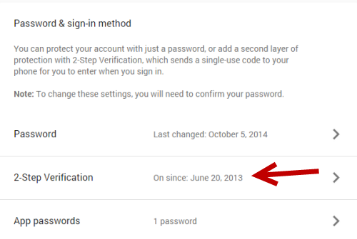Google 2-step verification setting