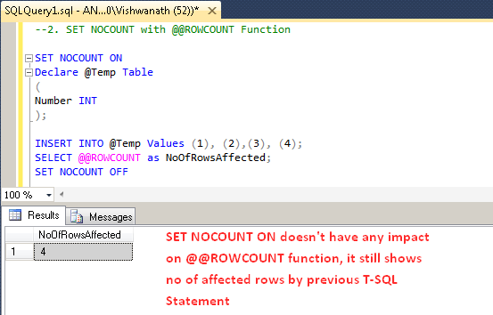 Sql Server Set Nocount On Statement With Examples