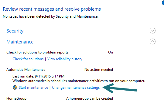 Windows 10 Maintenance Settings