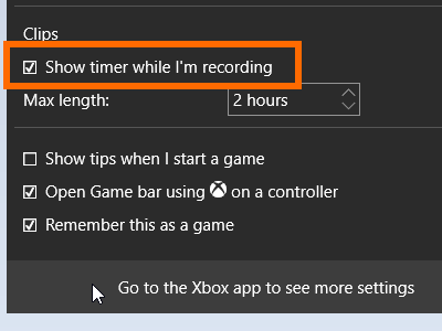 Game DVR - Settings icon- show timer when recording- Paint