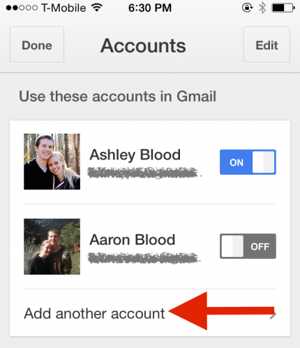 iPhone Multiple Gmail accounts