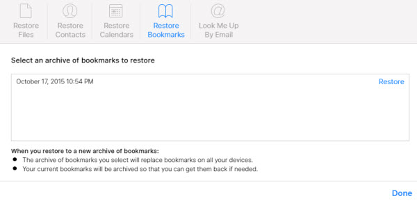 recover iCloud Bookmarks
