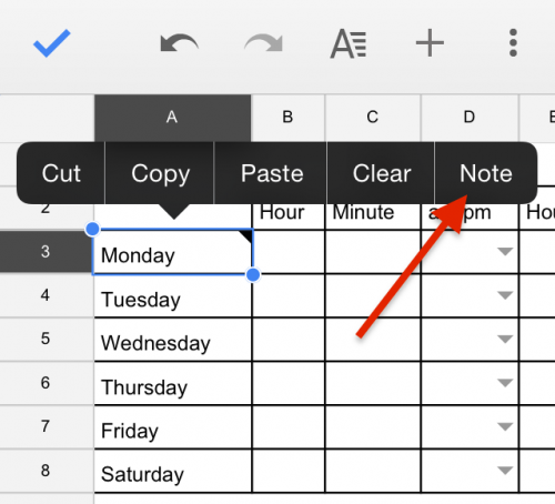 Google Sheets Mobile Note