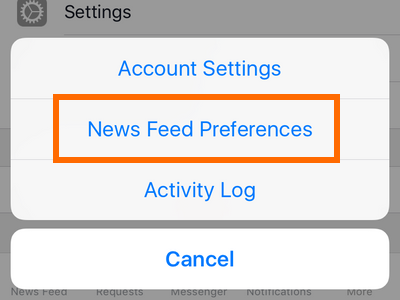 iphone - Facebook - More - Settings - News Feeds Preferences